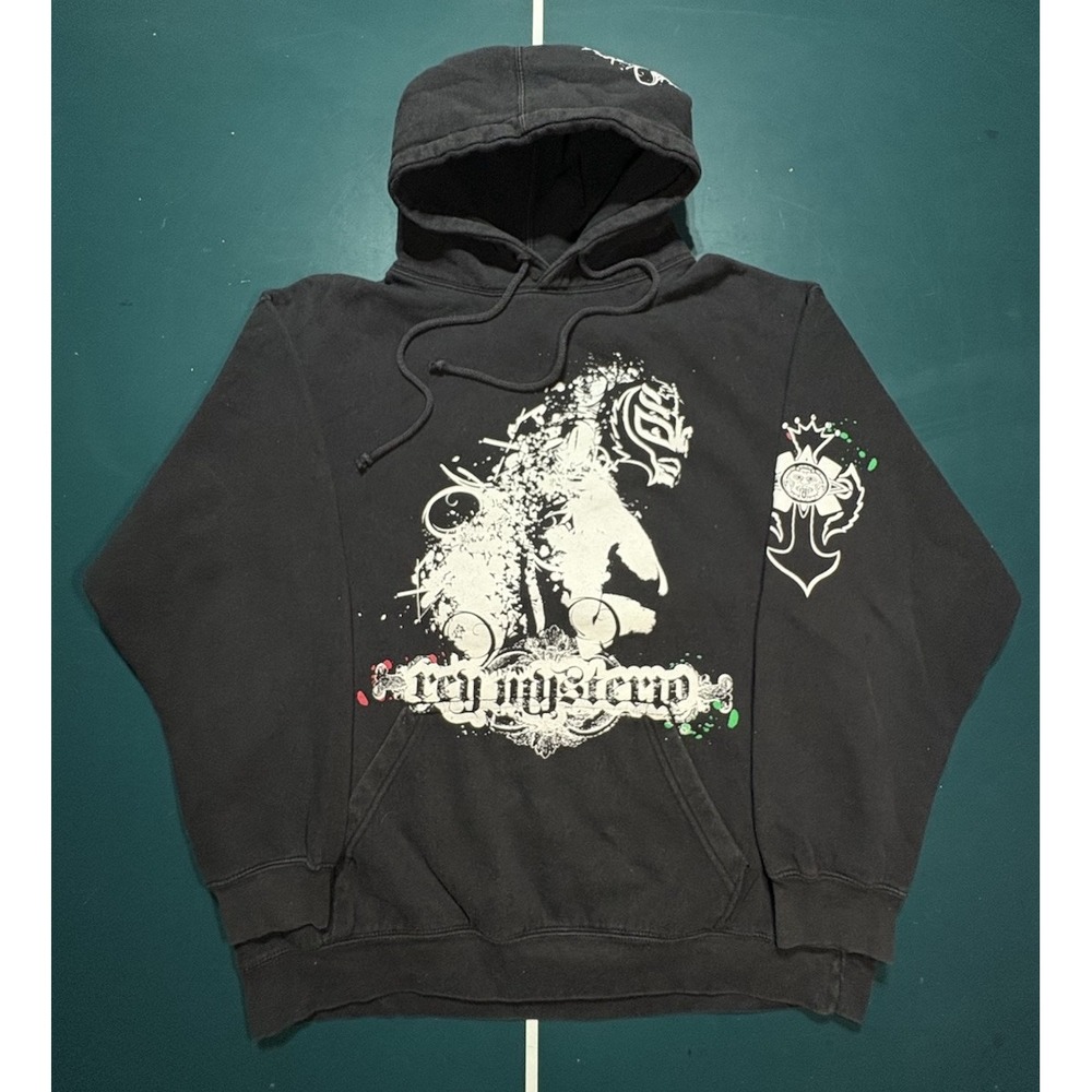 Vintage Rare Rey Mysterio‎ Sweatshirt Hoodie Adult Medium L WWE Black 2002
